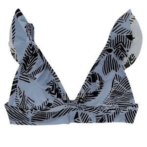 Aerie Blue and Black Triangle Ruffle Longline Bikini Top